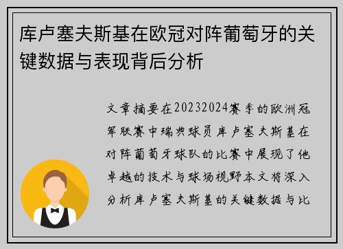 库卢塞夫斯基在欧冠对阵葡萄牙的关键数据与表现背后分析